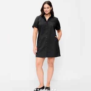 Old Navy Black Mini Button Down Shirt Dress